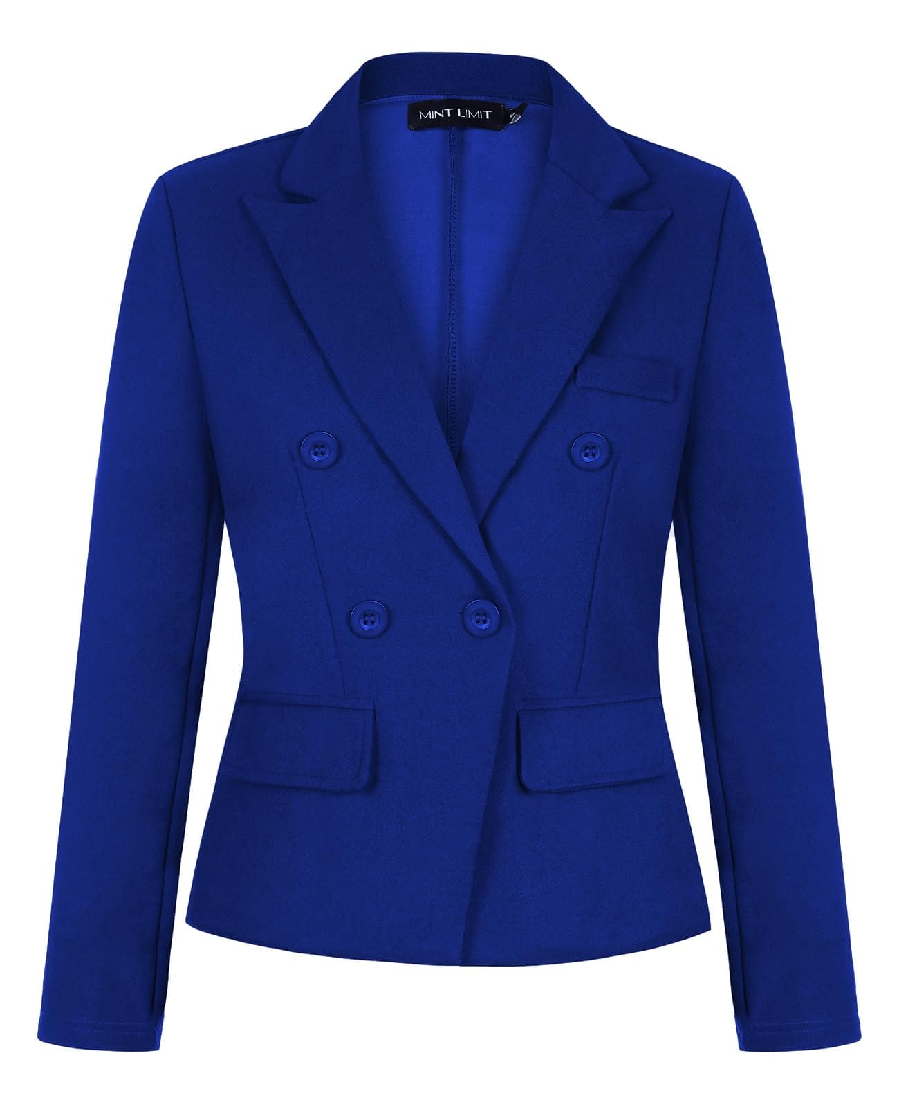 MINTLIMIT Blazers pour femmes d'affaires décontracté à manches longues Blazer court revers en pointe Double boutonnage veste de costume avec poches 