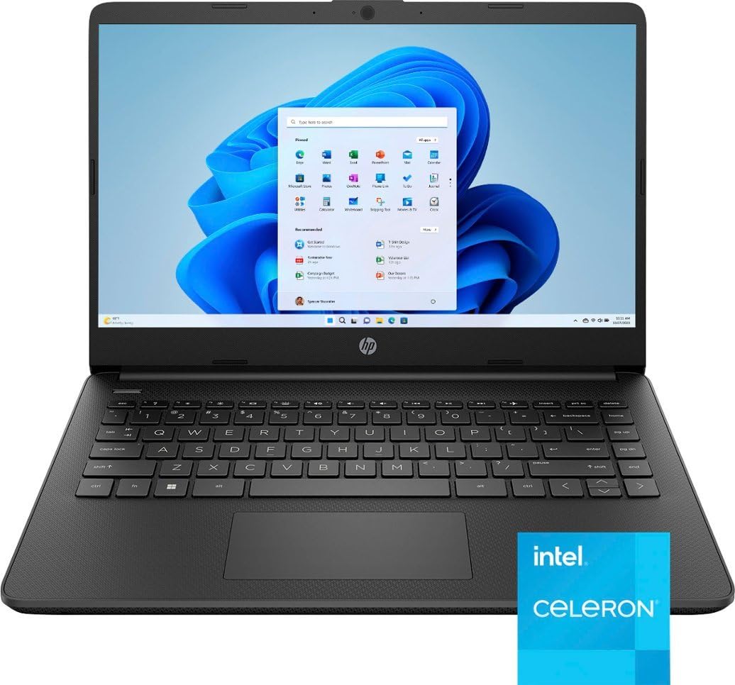 HP más nuevo portátil ultraligero de 14" para estudiantes y empresas, Intel Quad-Core N4120, 8 GB de RAM, 192 GB de almacenamiento (64 GB eMMC+128 GB Micro SD), 1 año de Office 365, cámara web, HDMI, WiFi, USB-A y C, Win 11 S 