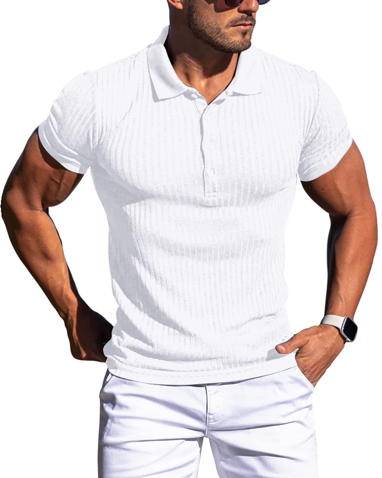 Muscle Polo Shirts for Men Slim Fit Short Sleeve Golf Shirts Men Dry Fit Shirts Casual Stylish Clothes