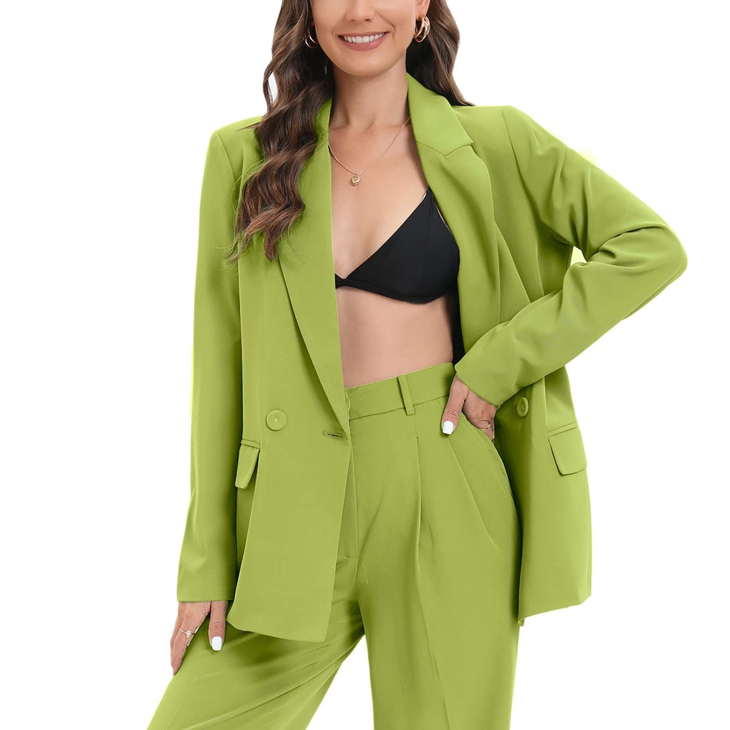 Blazer de costume surdimensionné à double boutonnage pour femme, veste à manches longues, style petit ami décontracté, blazer de travail et de bureau avec poches