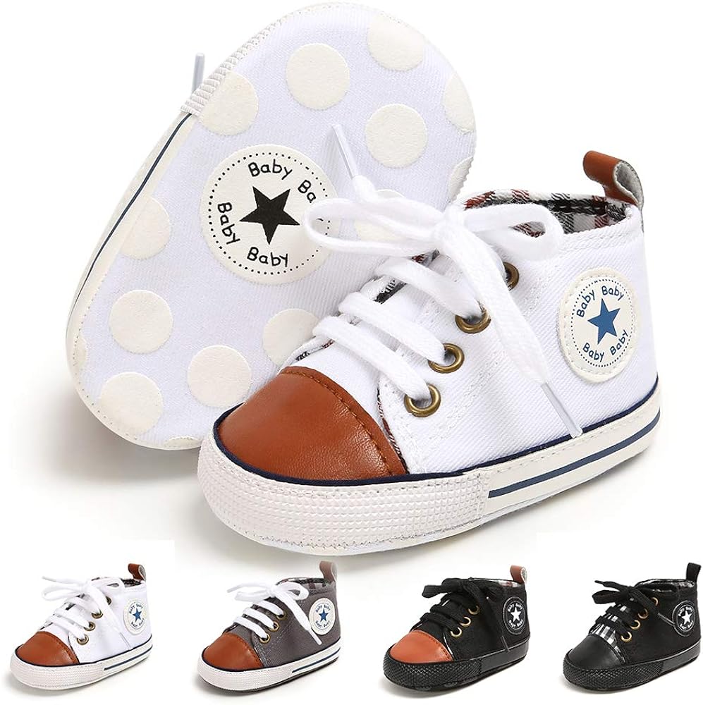 Meckior Toddler Baby Boys Girls High Tops Ankle Sneakers Soft Anti-Slip Sole PU Leather Moccasins Infant Newborn Prewalker First Walking Crib Shoes Xpress