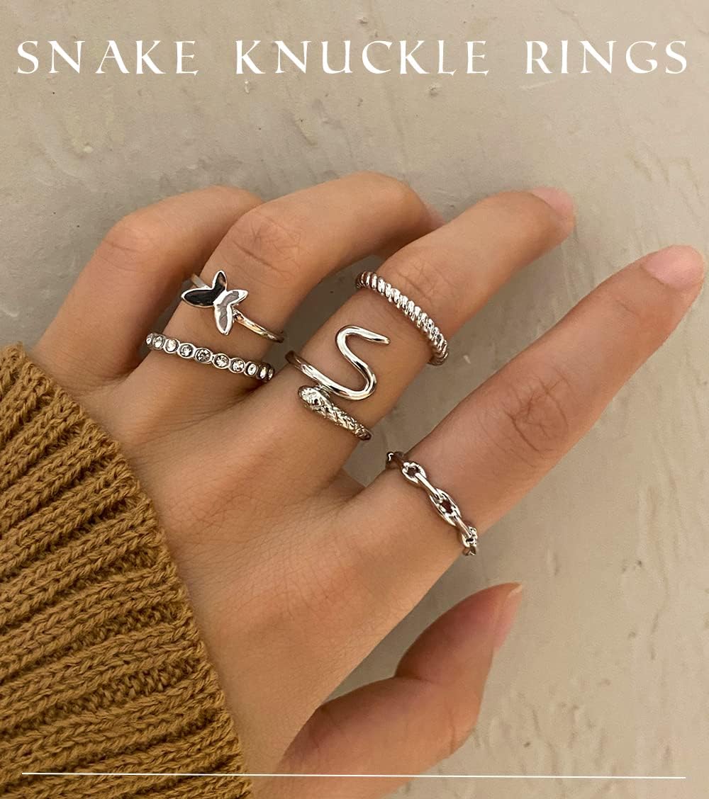 iF YOU 30 Pcs Gold Knuckle Rings Set for Women Girls, Boho Butterfly Snake Stackable Finger Rings, Silver Midi Rings Pack Xpress