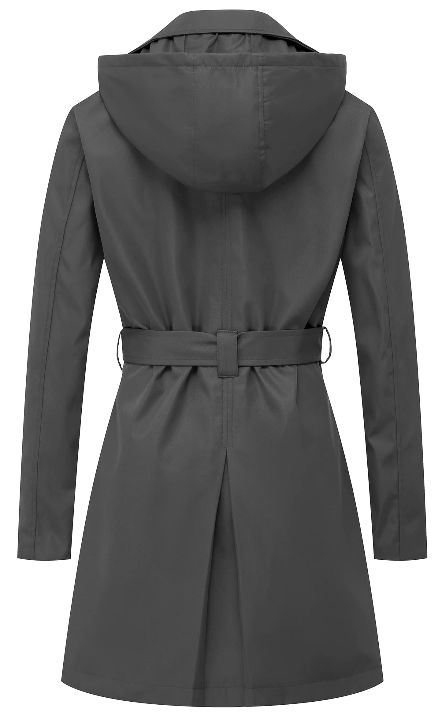 Chrisuno Women's Double Breasted Trench Coats Mid-Length Belted Overcoat Long Dress Jacket with Detachable Hood