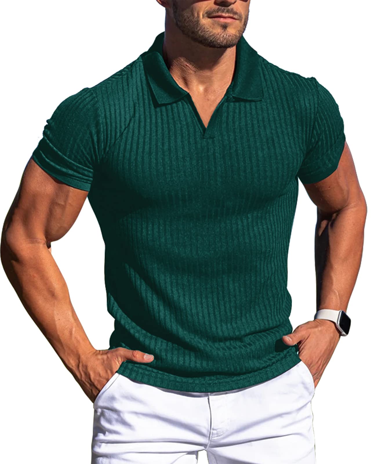 Muscle Polo Shirts for Men Slim Fit Short Sleeve Golf Shirts Men Dry Fit Shirts Casual Stylish Clothes