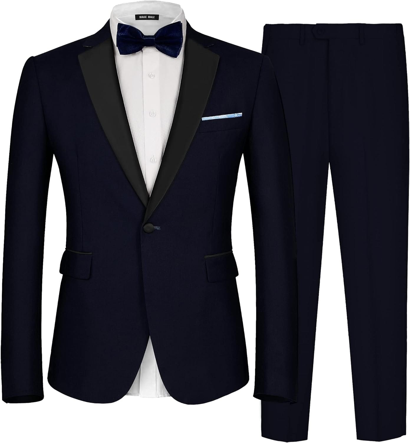 MAGE MALE Men's 2 Piece Suit One Button Slim Fit Formal Wedding Prom Tuxedo Suits Blazer Pants with Bow Tie Set