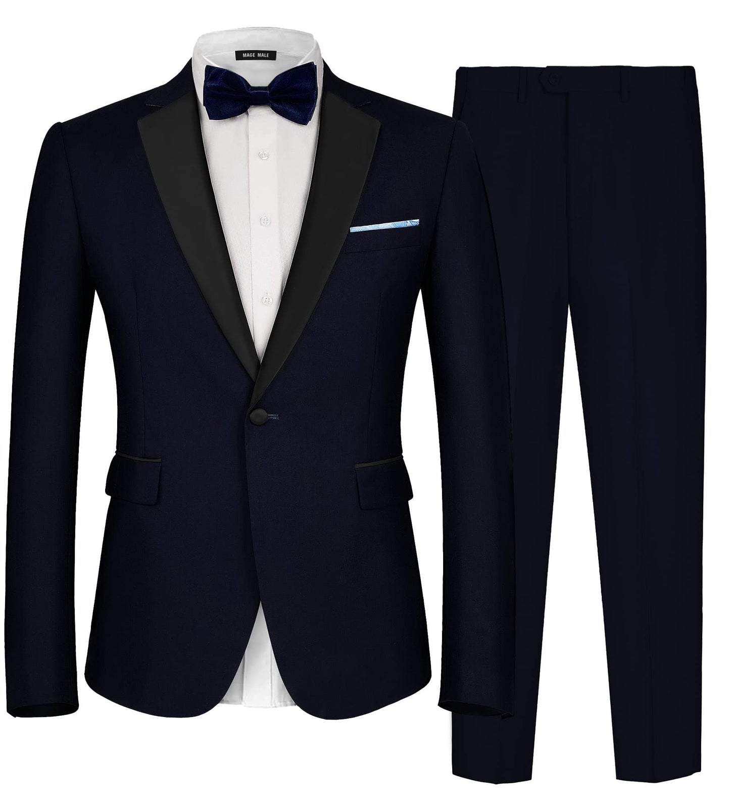 MAGE MALE Men's 2 Piece Suit One Button Slim Fit Formal Wedding Prom Tuxedo Suits Blazer Pants with Bow Tie Set