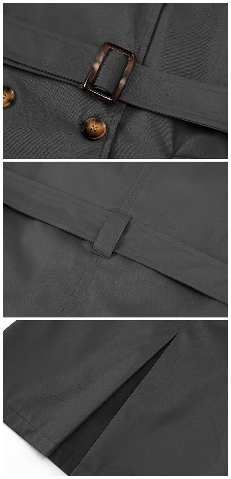 Chrisuno Trench-coat mi-long à double boutonnage pour femme avec ceinture et capuche amovible 