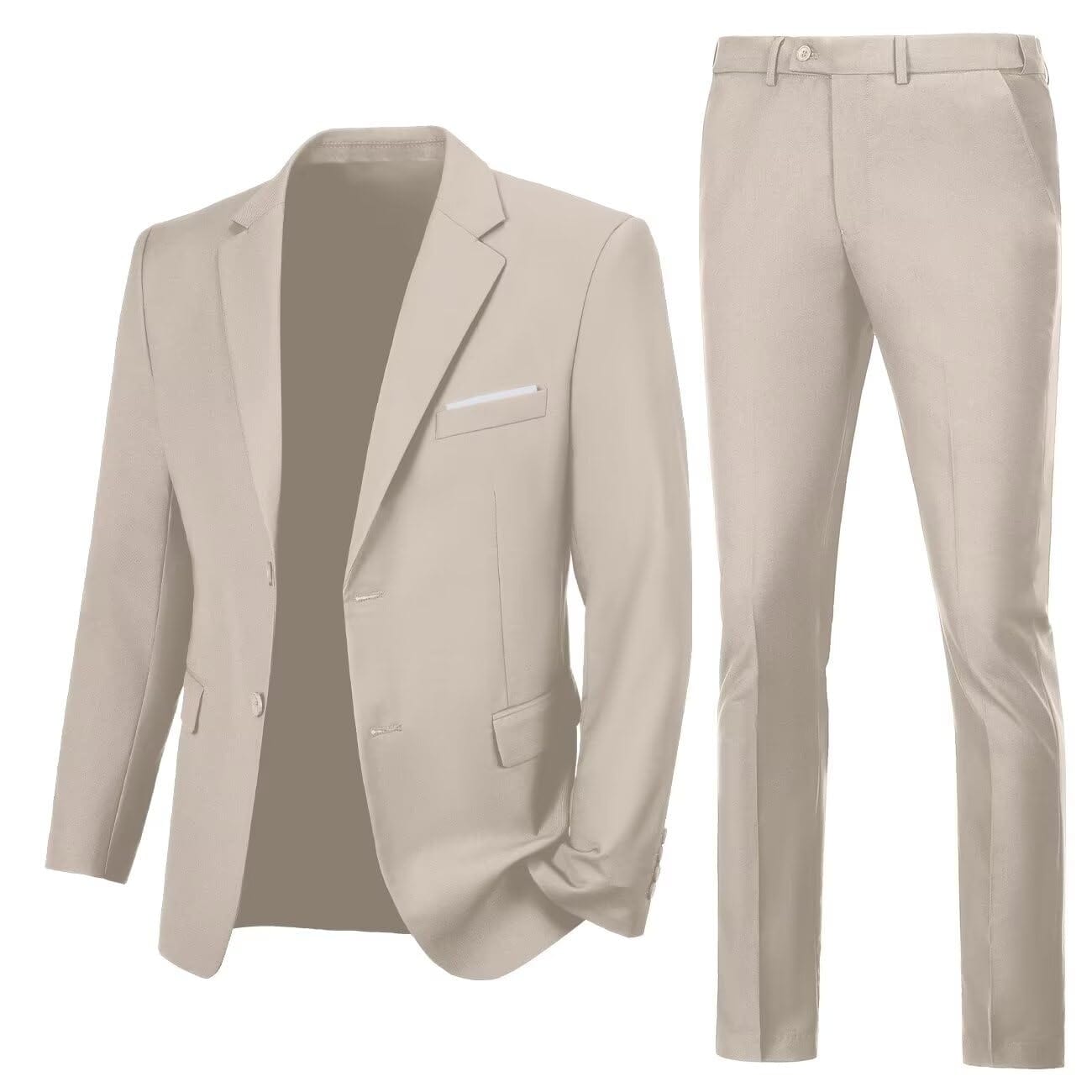 Mens Slim Fit 2 Piece Suit Two Button Notched Lapel Solid Suit Jacket Pants Set Tuxedo for Prom