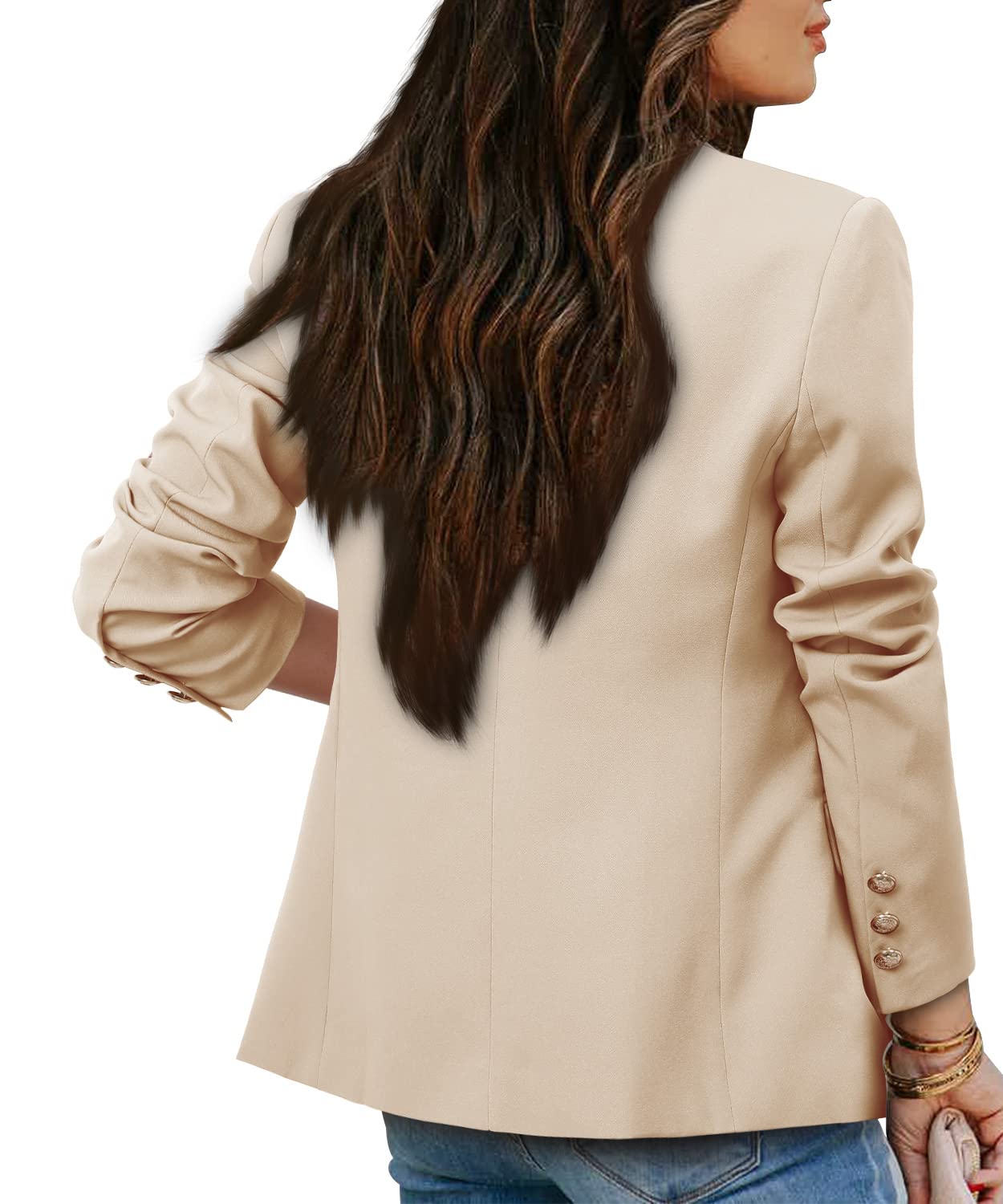 CRAZY GRID Womens Casual Blazer Jacket Gold Button Long Sleeve Work 0ffice Blazer Lapel Open Front Jacket