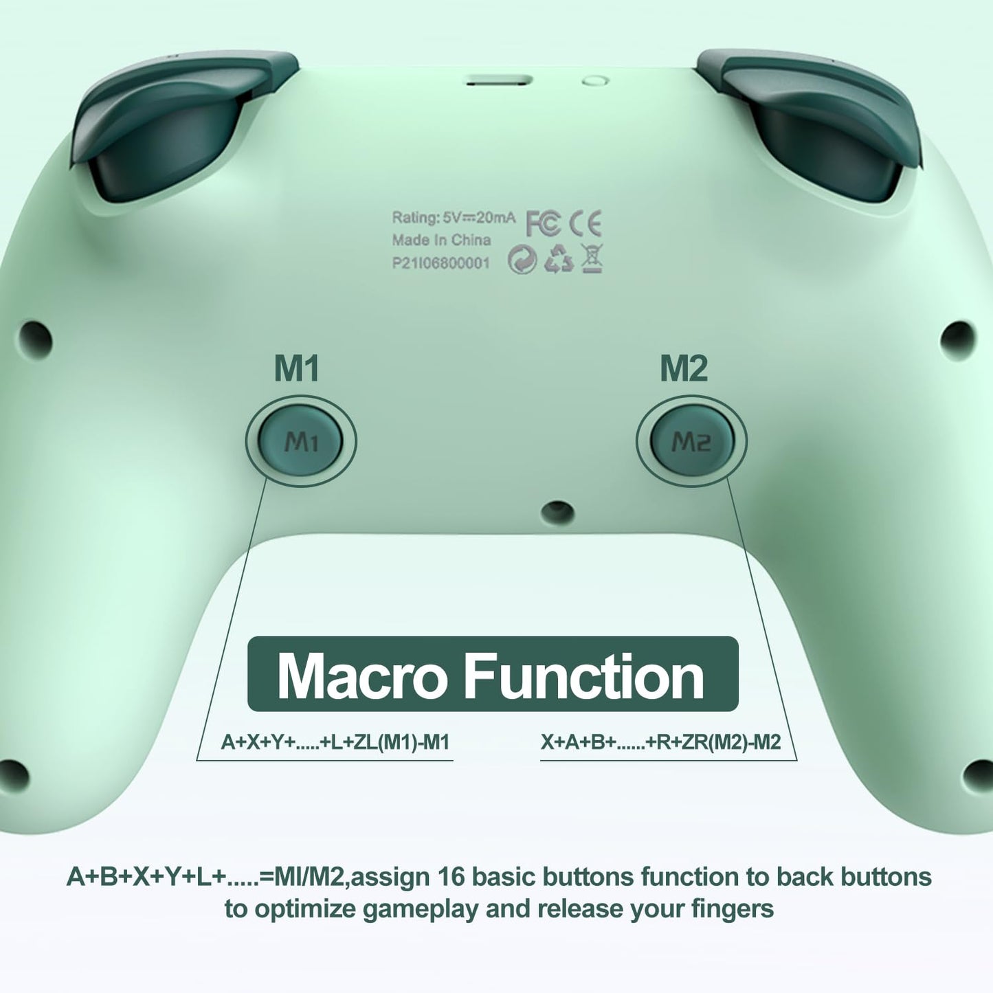 Controlador inalámbrico Switch Pro PXN P50H, joystick de doble choque compatible con NFC Turbo, macro, eje giroscópico, despertador, joysticks de efecto Hall, para Switch/Lite/OLED/iOS (solo 16 versiones) / PC (verde) 