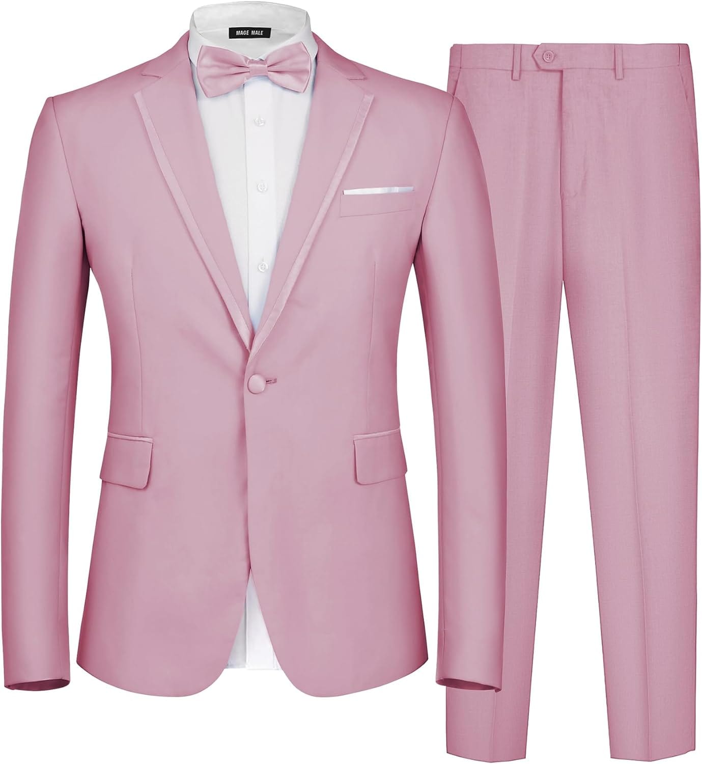 MAGE MALE Men's 2 Piece Suit One Button Slim Fit Formal Wedding Prom Tuxedo Suits Blazer Pants with Bow Tie Set