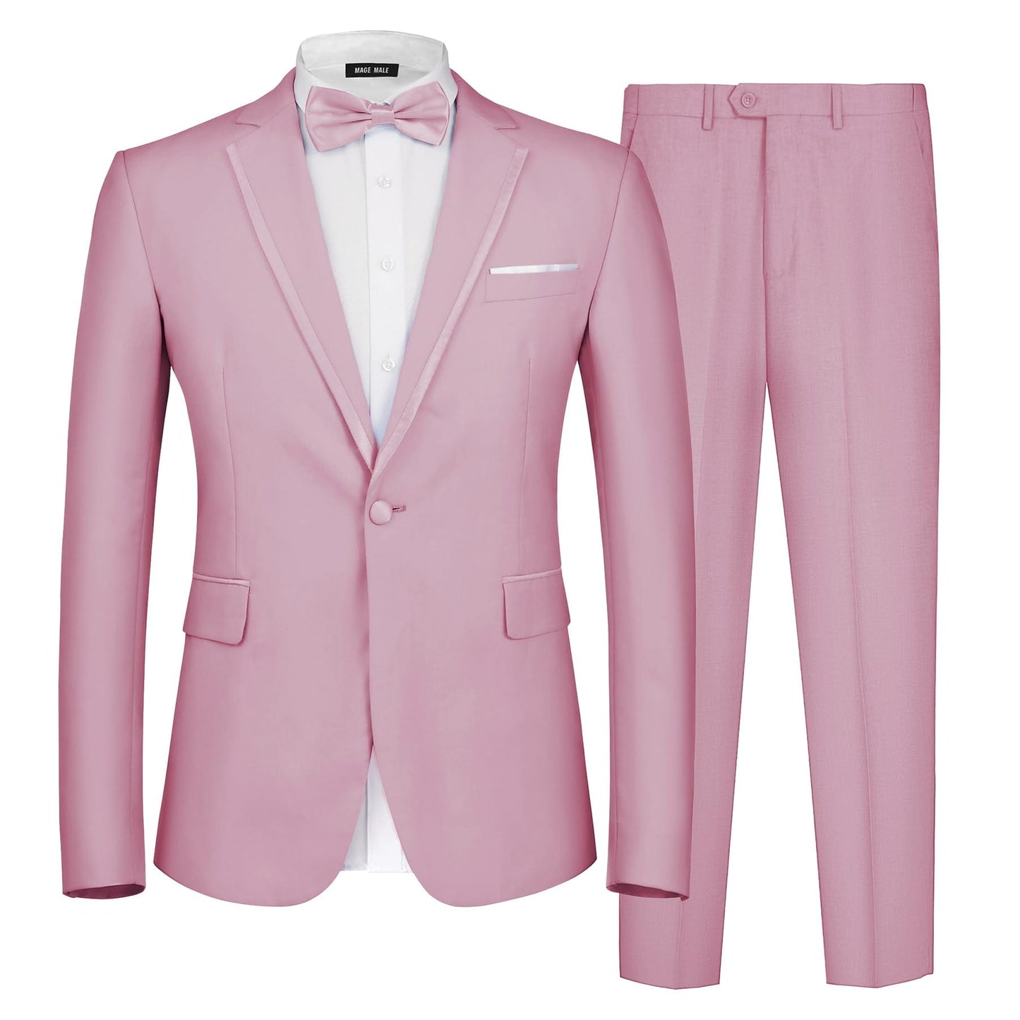 MAGE MALE Men's 2 Piece Suit One Button Slim Fit Formal Wedding Prom Tuxedo Suits Blazer Pants with Bow Tie Set