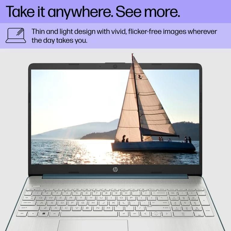 Laptop portátil HP de 15.6" (incluye 1 año de Microsoft 365), pantalla HD, procesador Intel Quad-Core N200, 16 GB de RAM, 128 GB de almacenamiento, Wi-Fi 5, cámara web, HDMI, teclado numérico, Windows 11 Home, rojo 