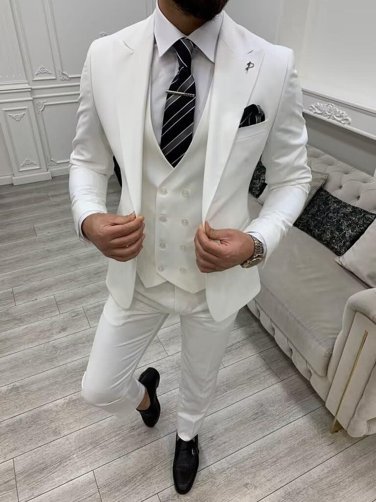 Double Breasted 3 Pieces Suit Men Slim Fit Classic One Button Jacket Blazer Vest Pants Set Formal Wedding Tuxedo