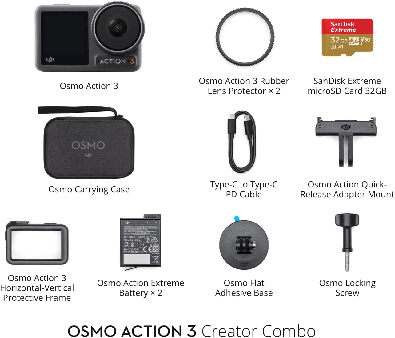 DJI Osmo Action 3 Standard Combo, Waterproof Action Camera with 4K HDR & Super-Wide FOV, 10-Bit Color Depth, HorizonSteady, Cold Resistant & Long-Lasting, Vlogging Camera for YouTube Xpress