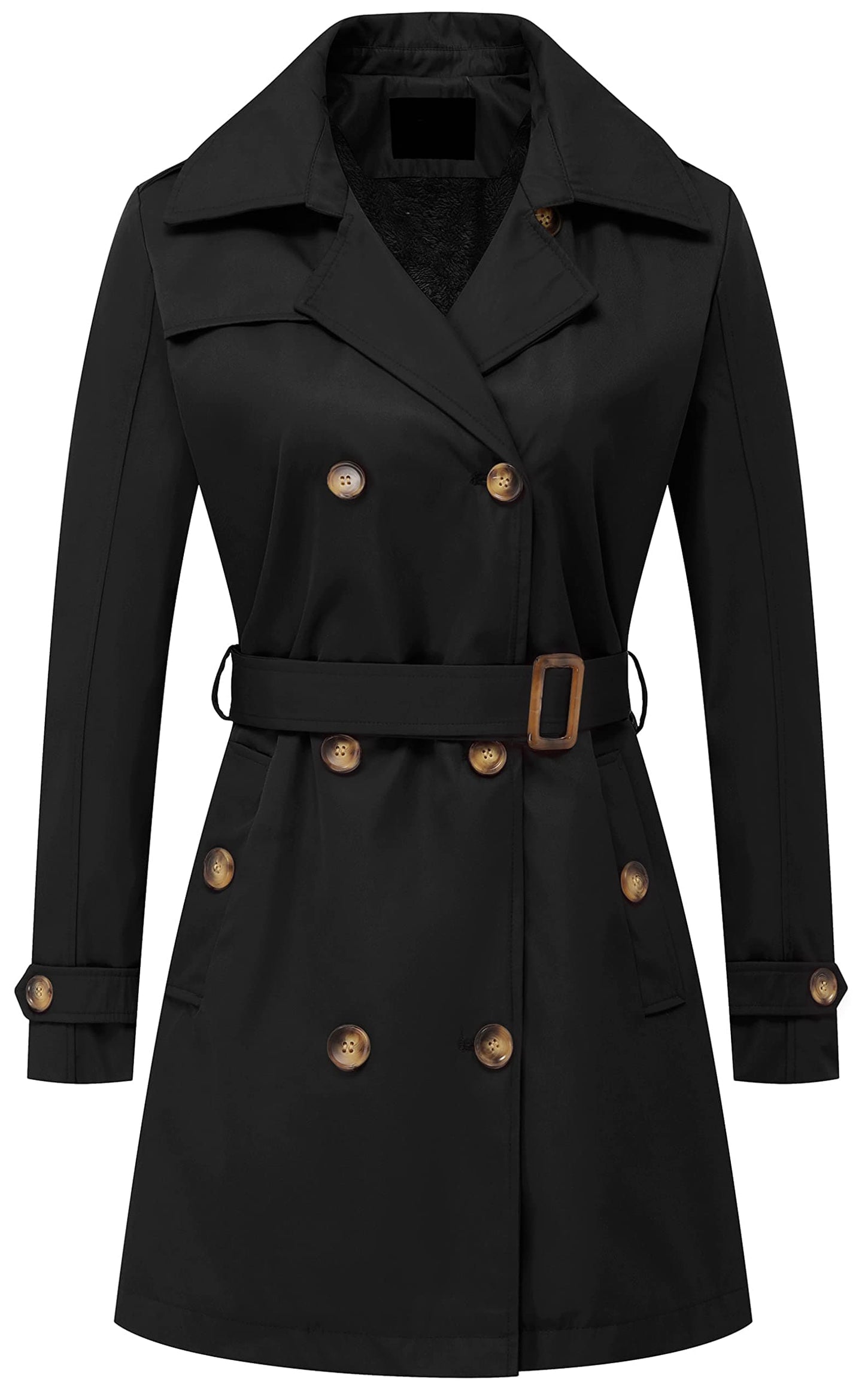 Chrisuno Trench-coat mi-long à double boutonnage pour femme avec ceinture et capuche amovible 