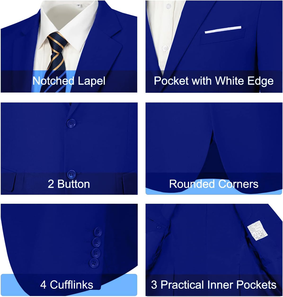 Mens Slim Fit 2 Piece Suit Two Button Notched Lapel Solid Suit Jacket Pants Set Tuxedo for Prom