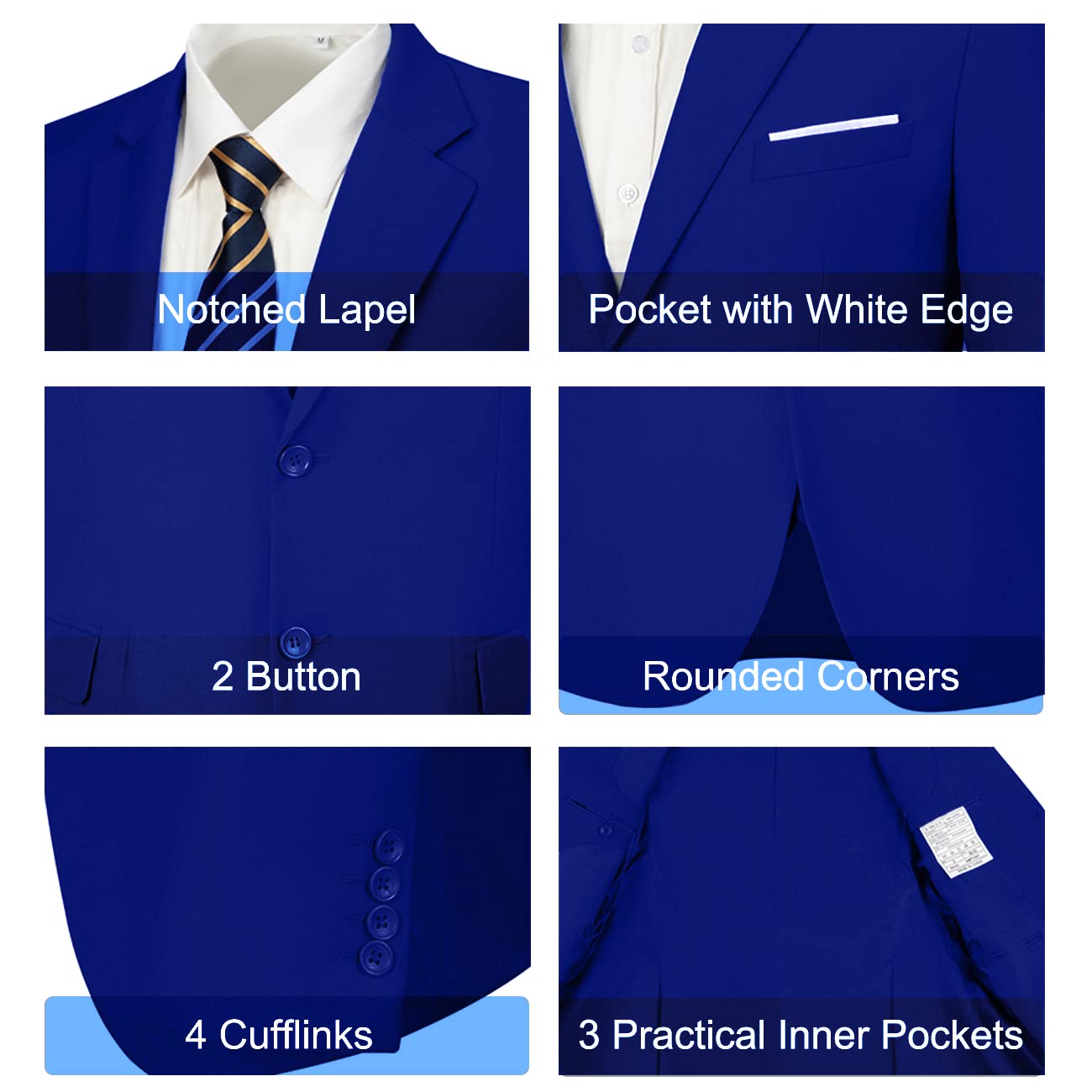 Mens Slim Fit 2 Piece Suit Two Button Notched Lapel Solid Suit Jacket Pants Set Tuxedo for Prom