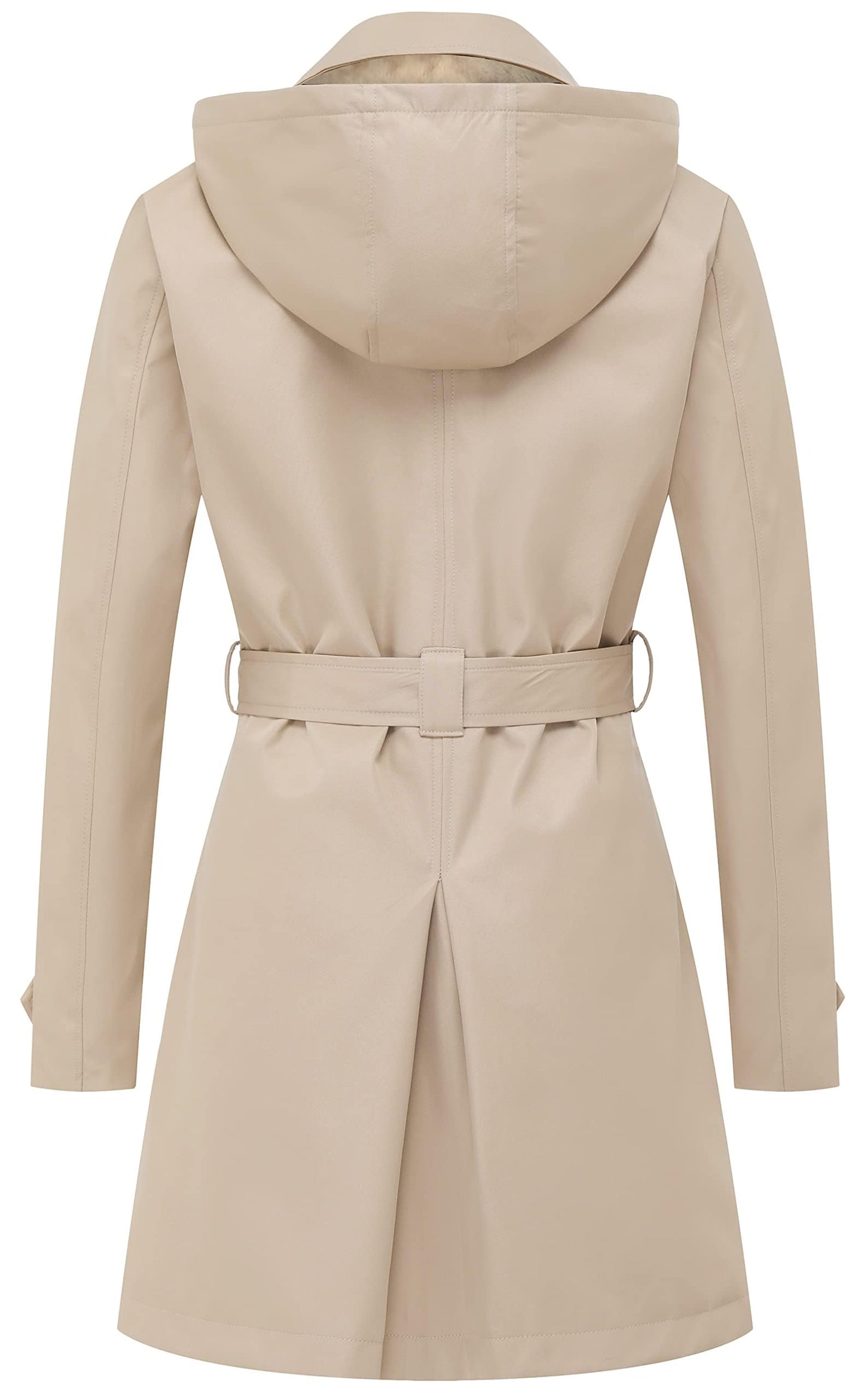 Chrisuno Trench-coat mi-long à double boutonnage pour femme avec ceinture et capuche amovible 