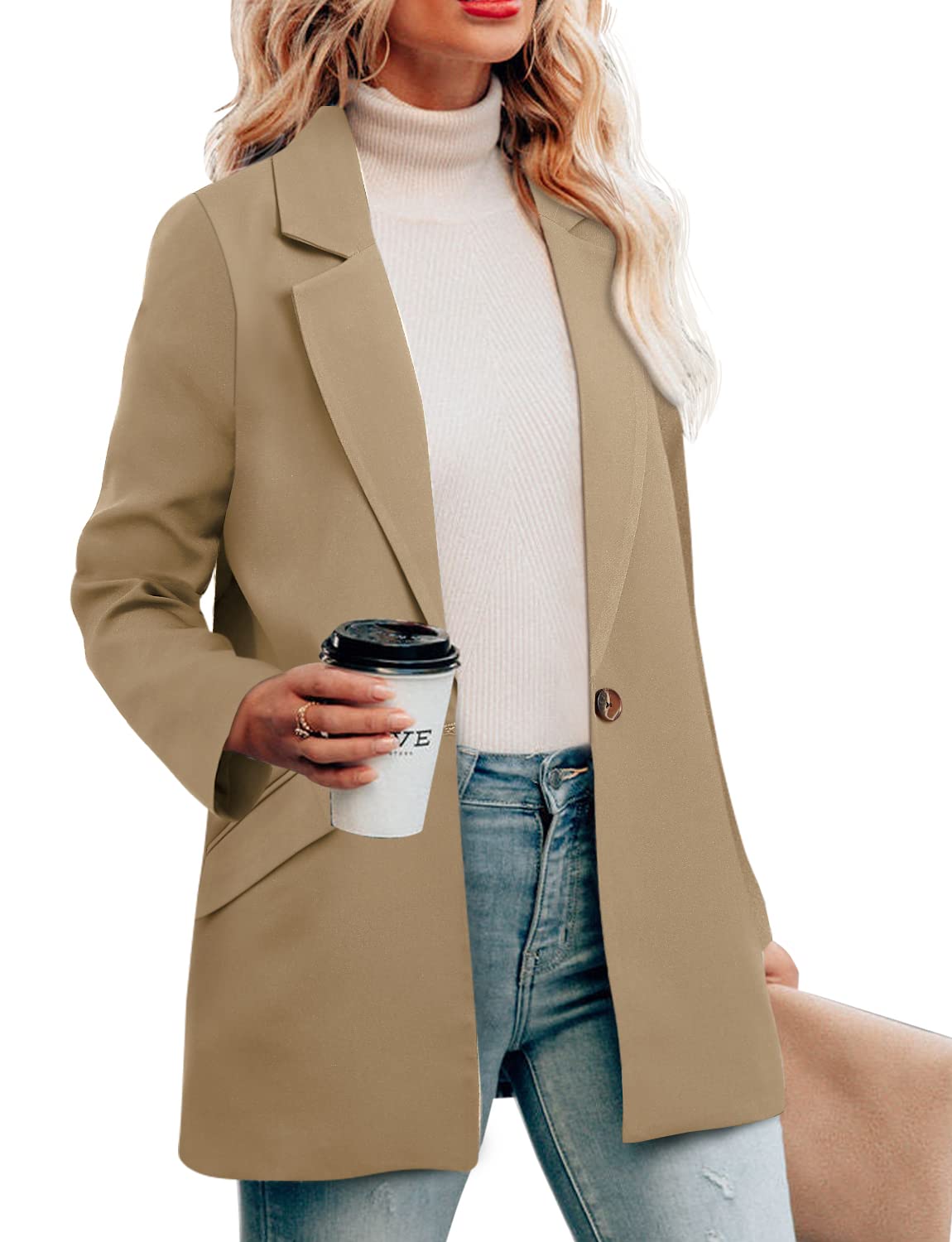 CRAZY GRID Womens Casual Blazer Jacket Long Sleeve Open Front Work Office Blazer Lapel Button Jacket