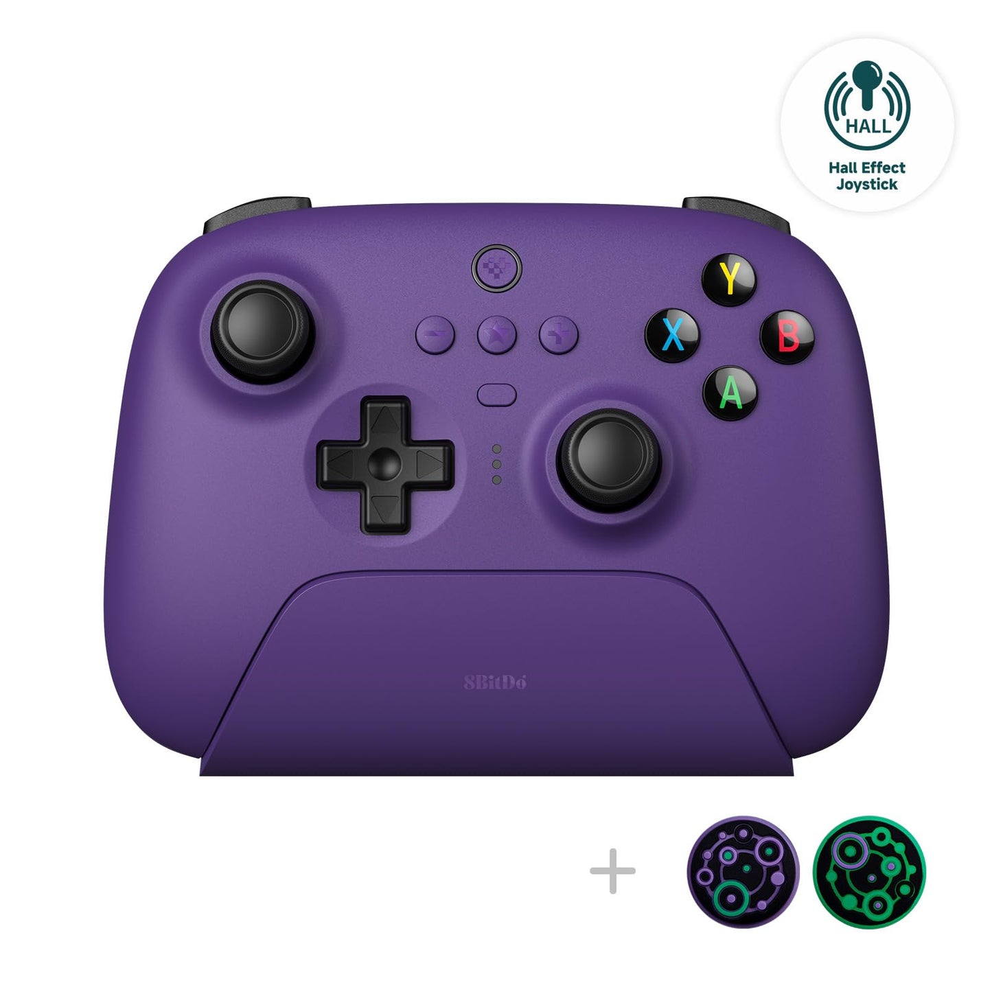 8Bitdo Ultimate Manette sans fil 2,4 g avec station de chargement, mise à jour du joystick à effet Hall, manette de jeu Pro avec boutons arrière et fonction Turbo pour PC, Android, Steam Deck et Apple (violet) 