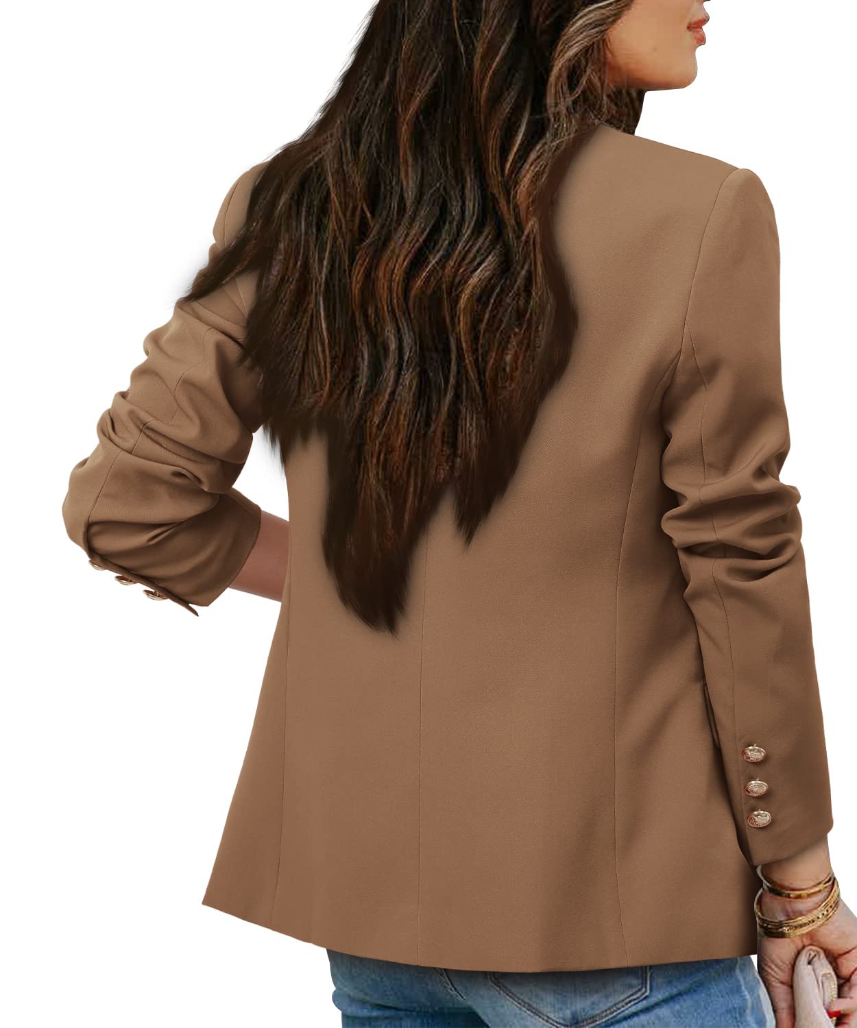 CRAZY GRID Womens Casual Blazer Jacket Gold Button Long Sleeve Work 0ffice Blazer Lapel Open Front Jacket