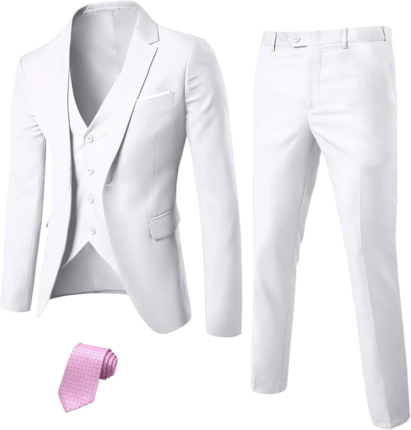 MY'S Men's 3 Piece Solid Suit Set, One Button Slim Fit Jacket Vest Pants with Tie