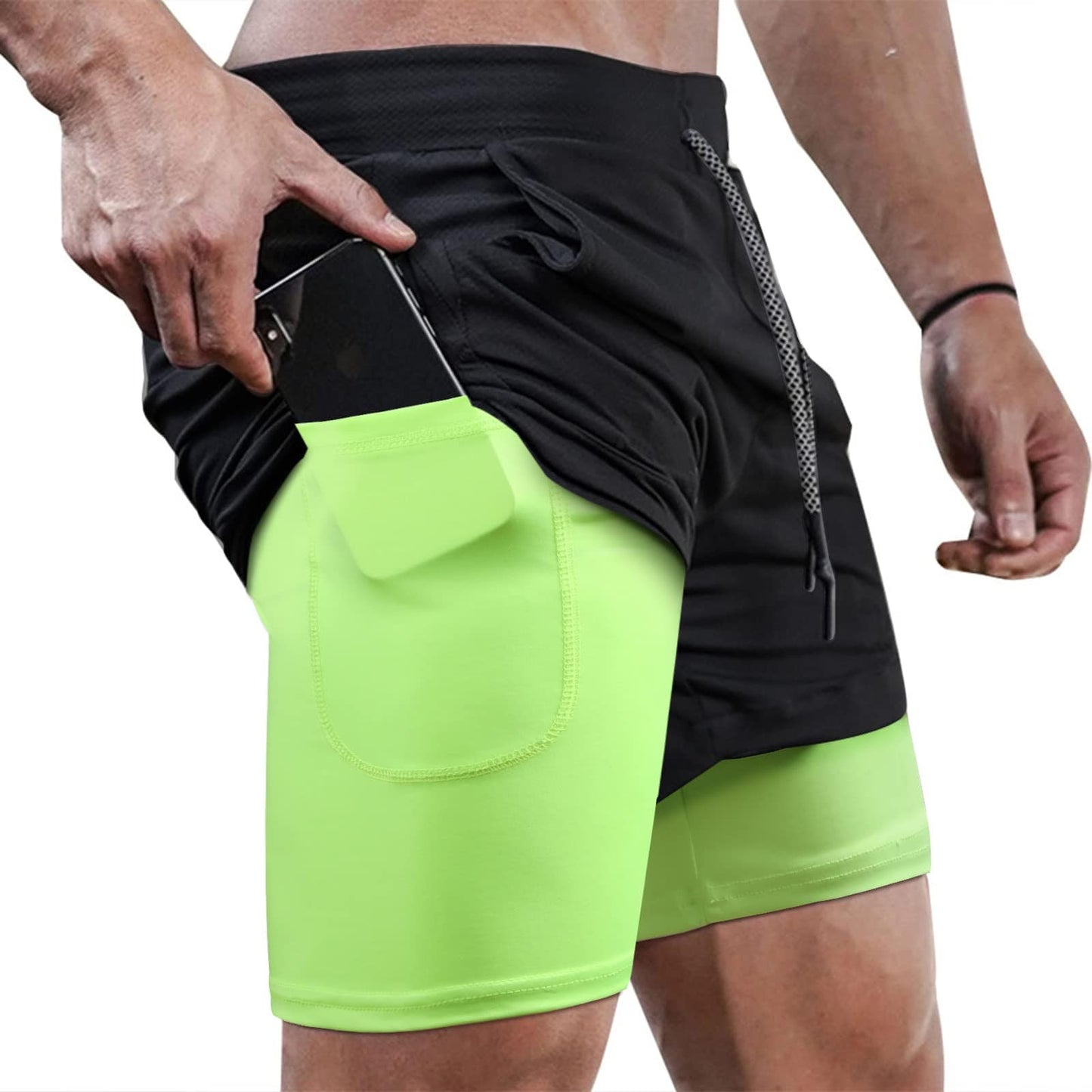 Surenow Mens Running Shorts，Workout Running Shorts for Men，2-in-1 Stealth Shorts，7-Inch Gym Yoga Outdoor Sports Shorts