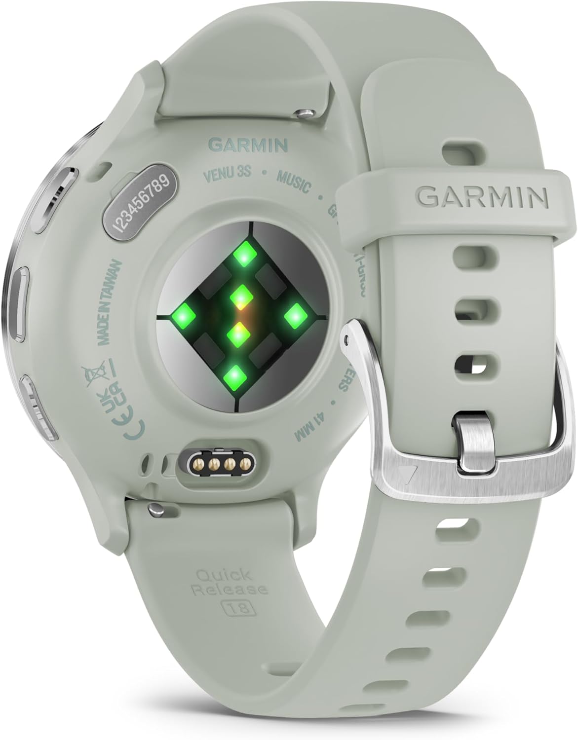 Reloj inteligente Garmin Venu 3S Advanced Fitness and Health Tracker con bisel de acero inoxidable plateado con caja gris salvia de 41 mm y correa de silicona Pantalla táctil AMOLED de 1,2 pulgadas 