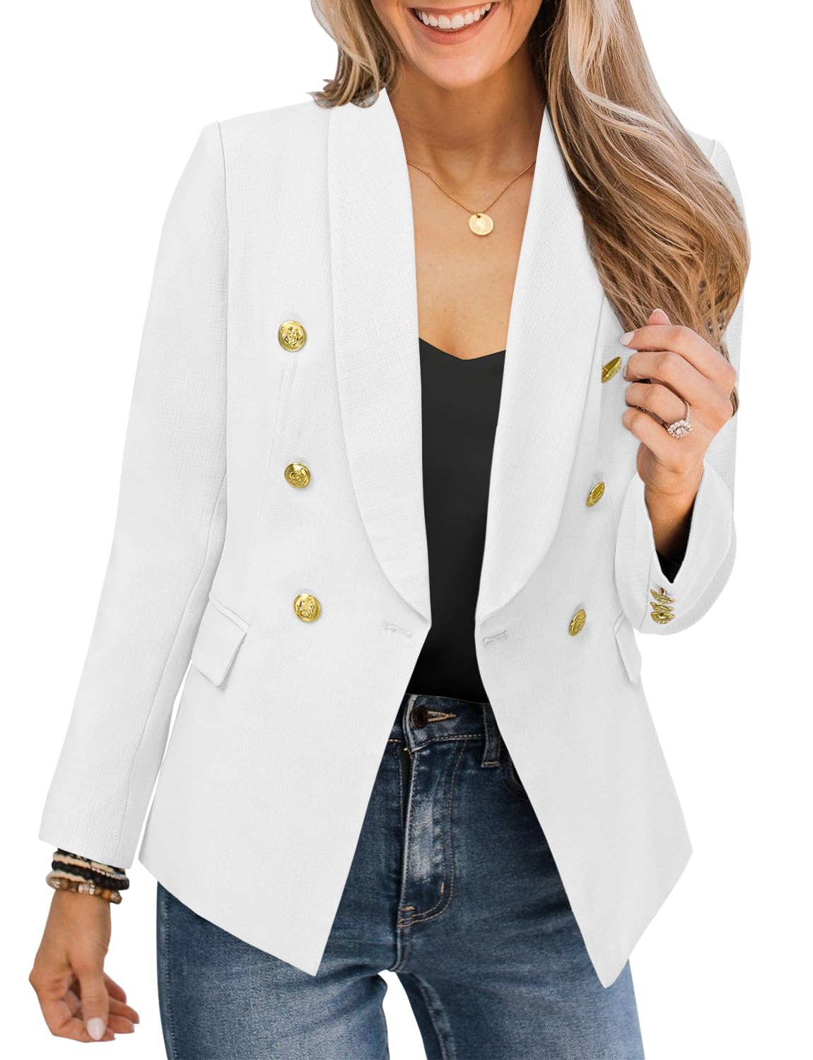 CRAZY GRID Womens Casual Blazer Jacket Gold Button Long Sleeve Work 0ffice Blazer Lapel Open Front Jacket