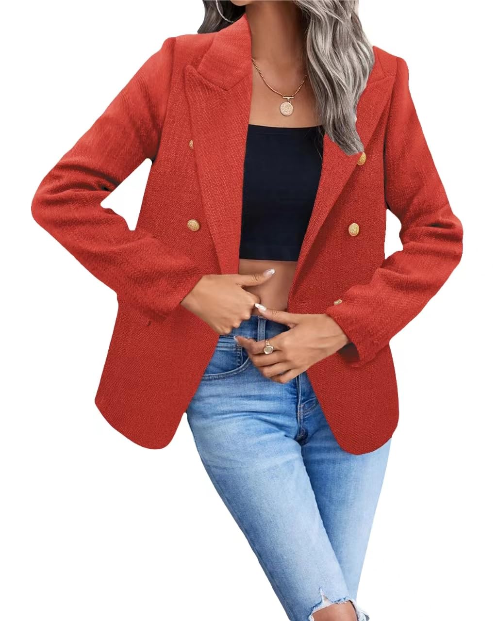 Blazer décontracté pour femme, veste à carreaux en Tweed, ouverte sur le devant, avec poche de costume, printemps 2024 (S-XXL) 