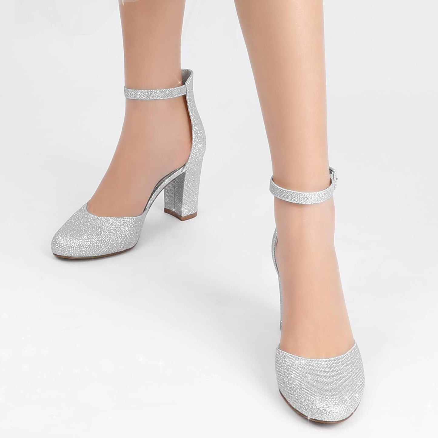 Ankis Tacones con punta cerrada para mujer - Negro Desnudo Blanco Plata Dorado Tacones para mujer Zapatos de tacón cerrados con punta redonda y bloque grueso, 3 pulgadas