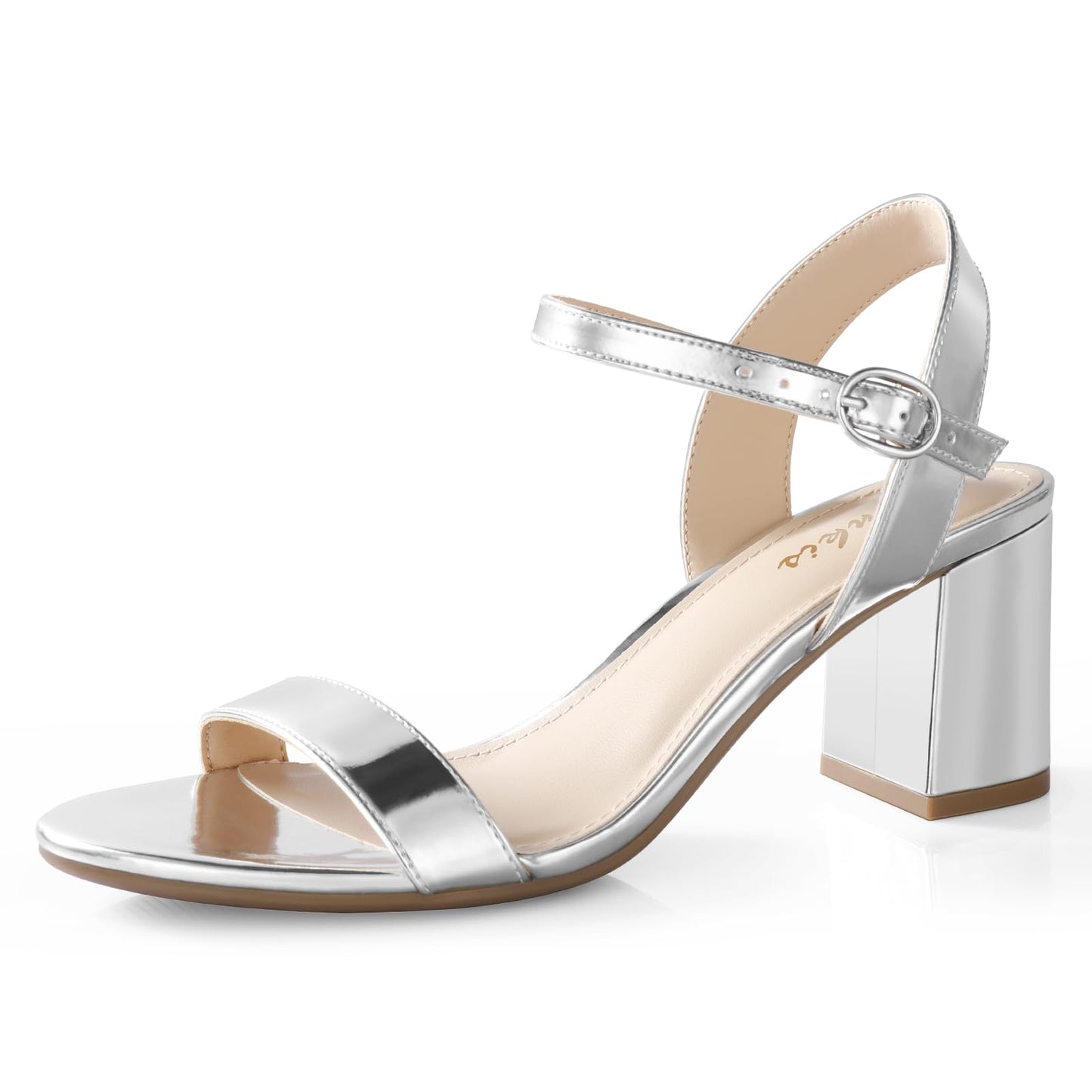 Ankis Tacones Negros Desnudos, Bloque De 2.5 '' Tacón Grueso Blanco Claro Plateado Tacones De Punta Abierta Elegantes Para Mujer Correa De Tobillo Bajo Corto Vestido De Tiras Grueso Sandalia Cómoda Fiesta Informal Boda Evento Zapatos De Verano 