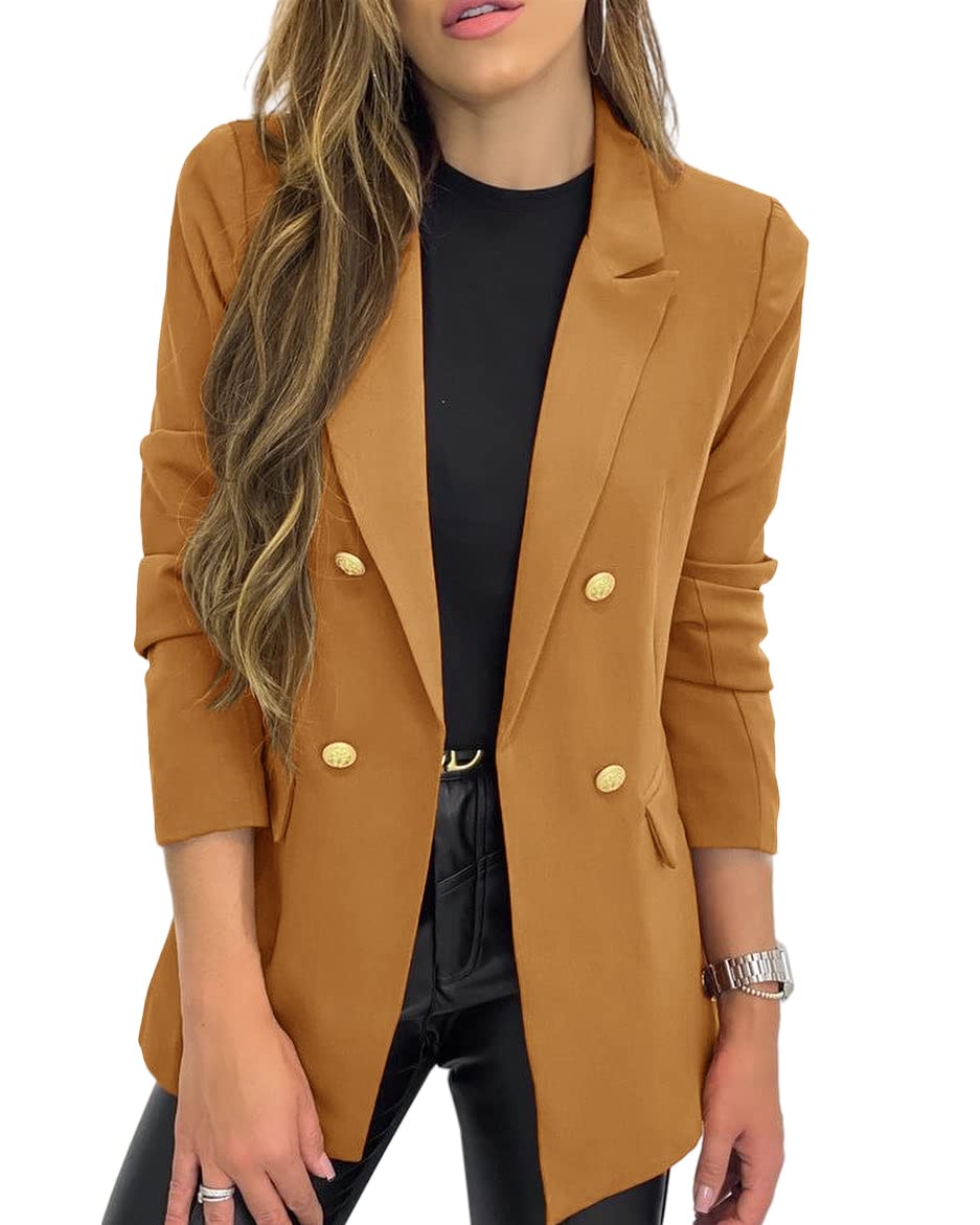 Hdieso Veste blazer décontractée à manches longues et boutons pour femme - Couleur unie 