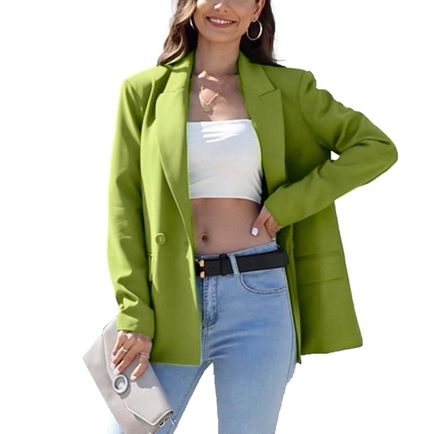 Women's Oversized Double-Breasted Suit Blazer Jacket Long Sleeve Casual Boyfriend Style Work Office Blazer with Pockets