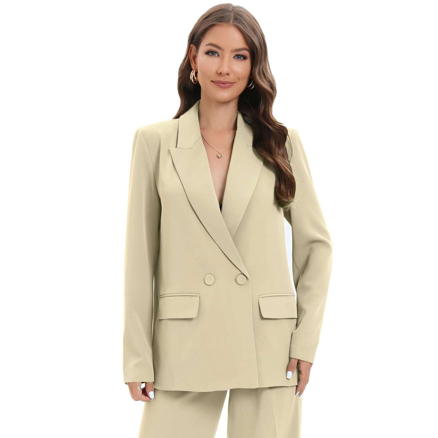 Blazer de costume surdimensionné à double boutonnage pour femme, veste à manches longues, style petit ami décontracté, blazer de travail et de bureau avec poches