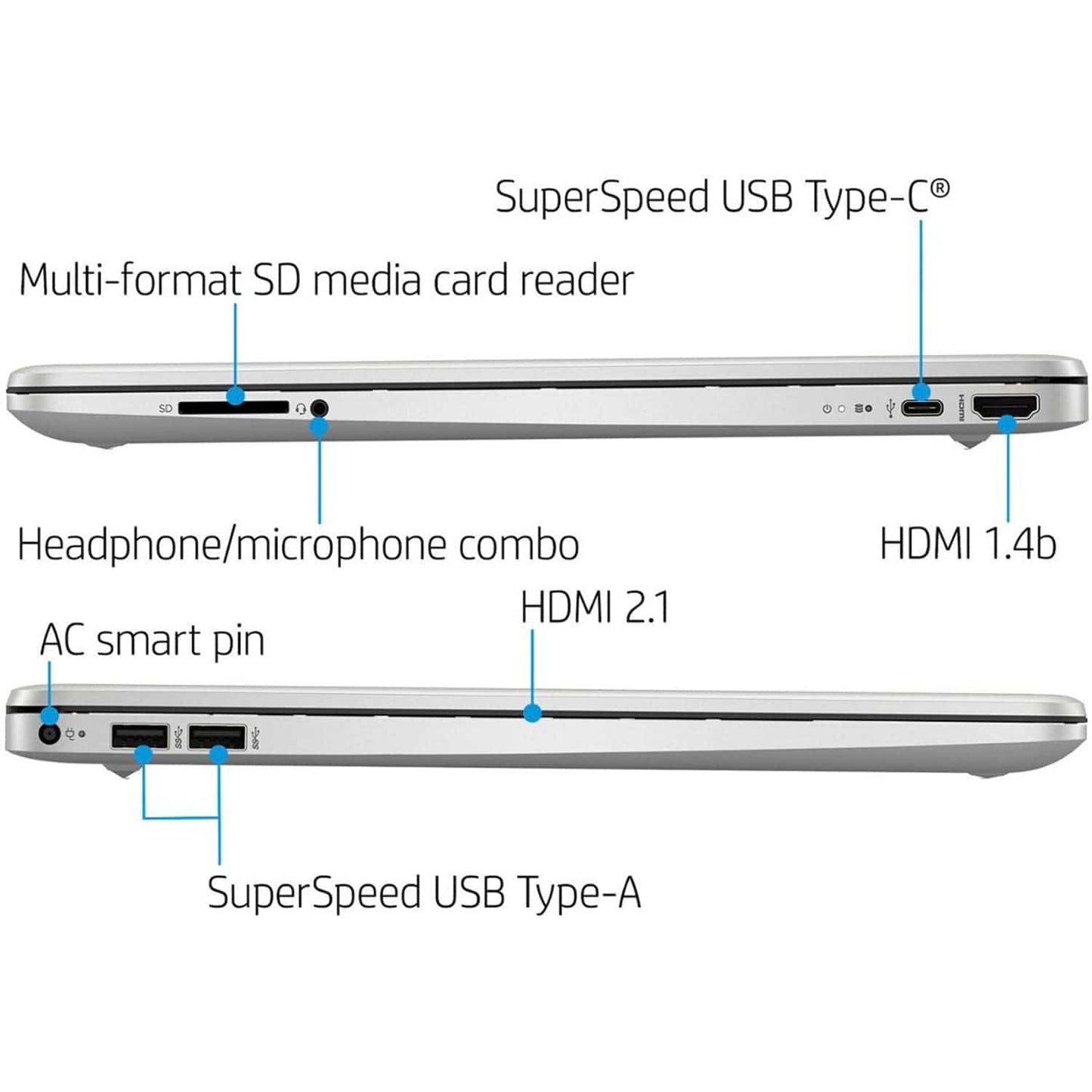 Portátil HP, pantalla táctil HD de 15,6", procesador Intel Core i3-1115G4, 32 GB de RAM, SSD PCIe de 1 TB, cámara web, tipo C, HDMI, lector de tarjetas SD, Wi-Fi, Windows 11 Home, plateado 