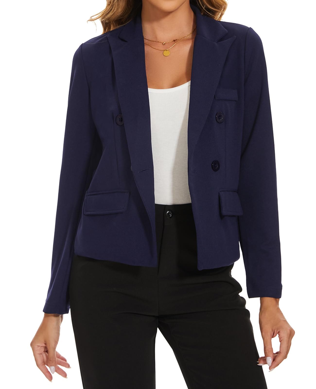 MINTLIMIT Blazers pour femmes d'affaires décontracté à manches longues Blazer court revers en pointe Double boutonnage veste de costume avec poches 