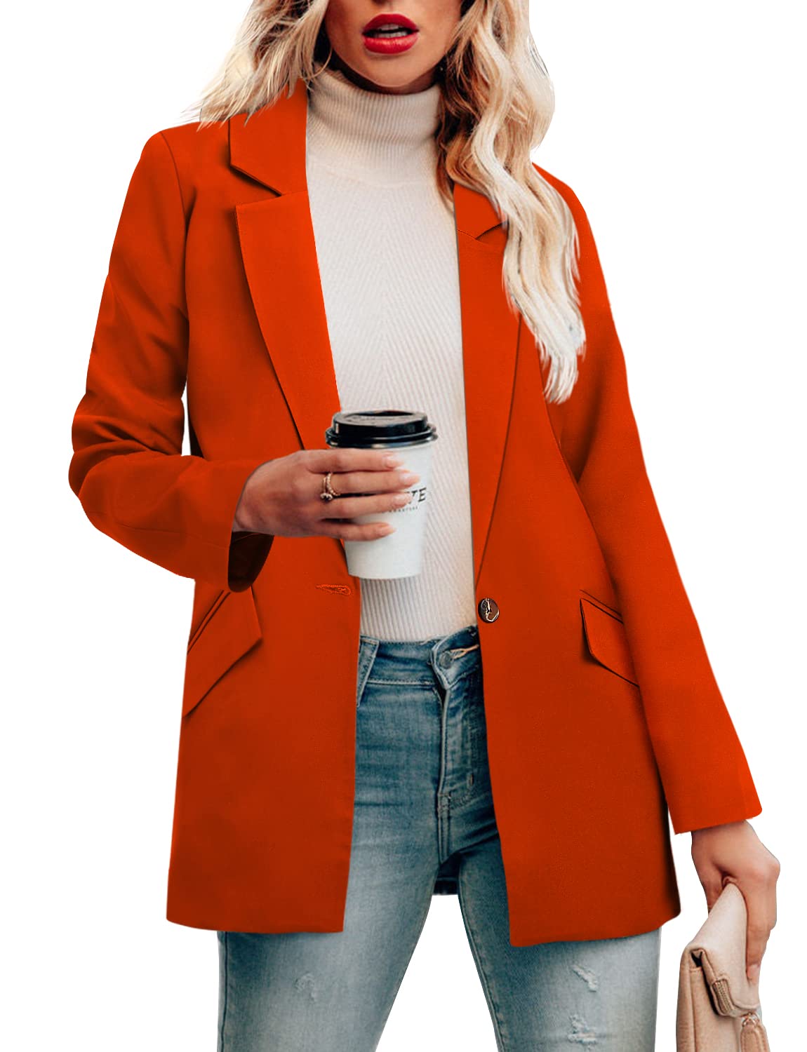 CRAZY GRID Womens Casual Blazer Jacket Long Sleeve Open Front Work Office Blazer Lapel Button Jacket