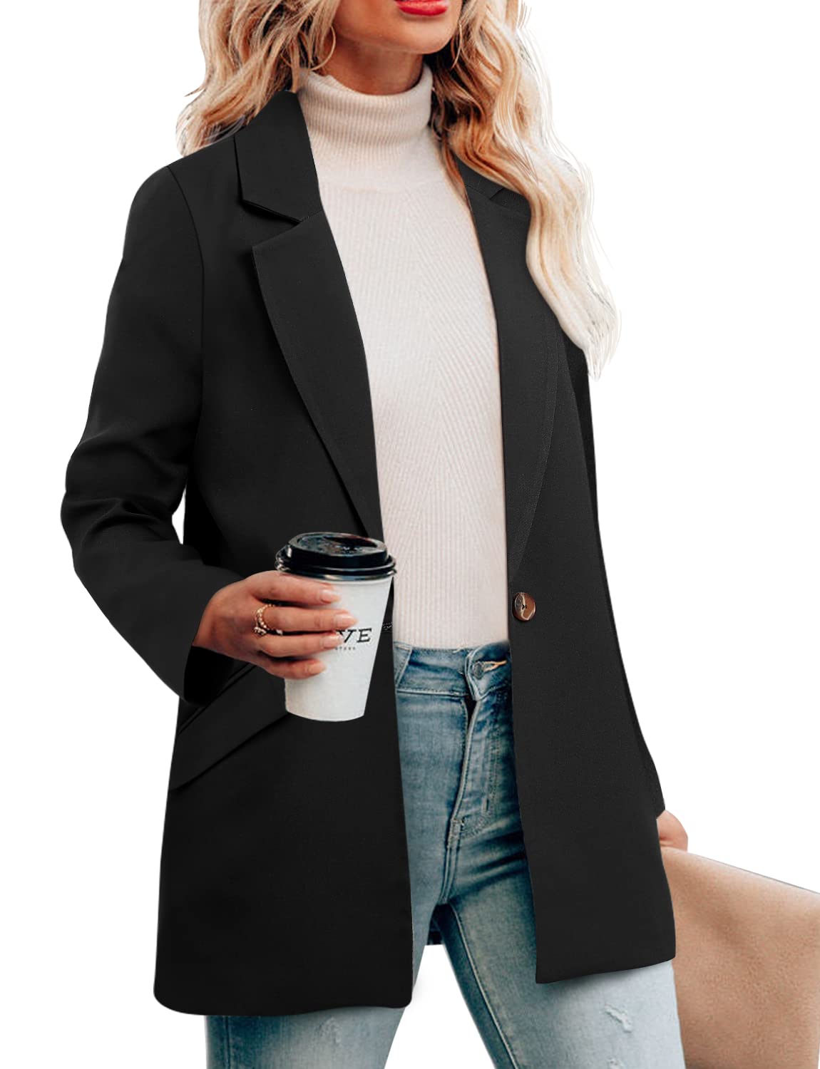 CRAZY GRID Womens Casual Blazer Jacket Long Sleeve Open Front Work Office Blazer Lapel Button Jacket