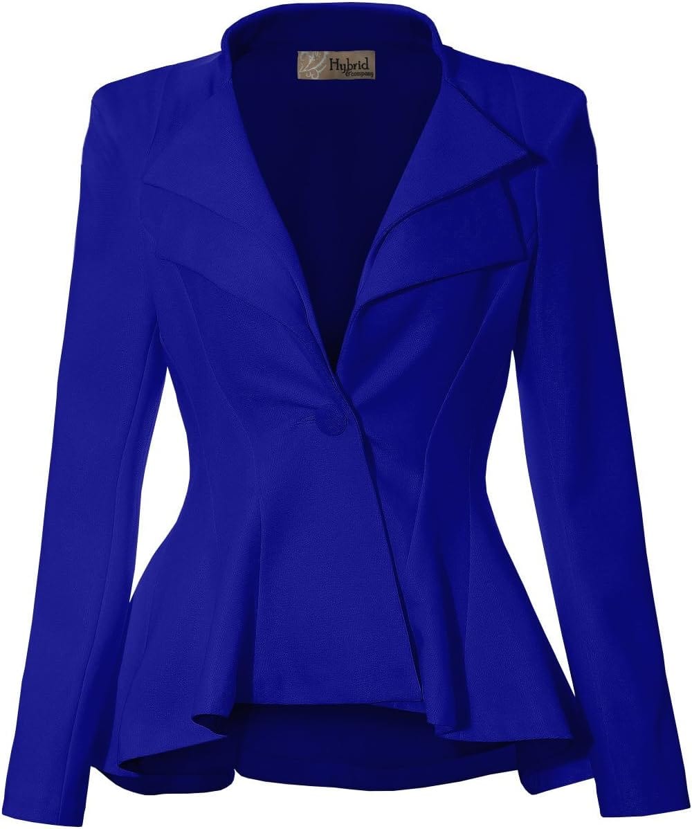 Hybrid &amp; Company - Blazer cómodo para mujer, estilo informal, para trabajo, oficina, doble muesca, solapa afilada, hombrera, con un solo botón