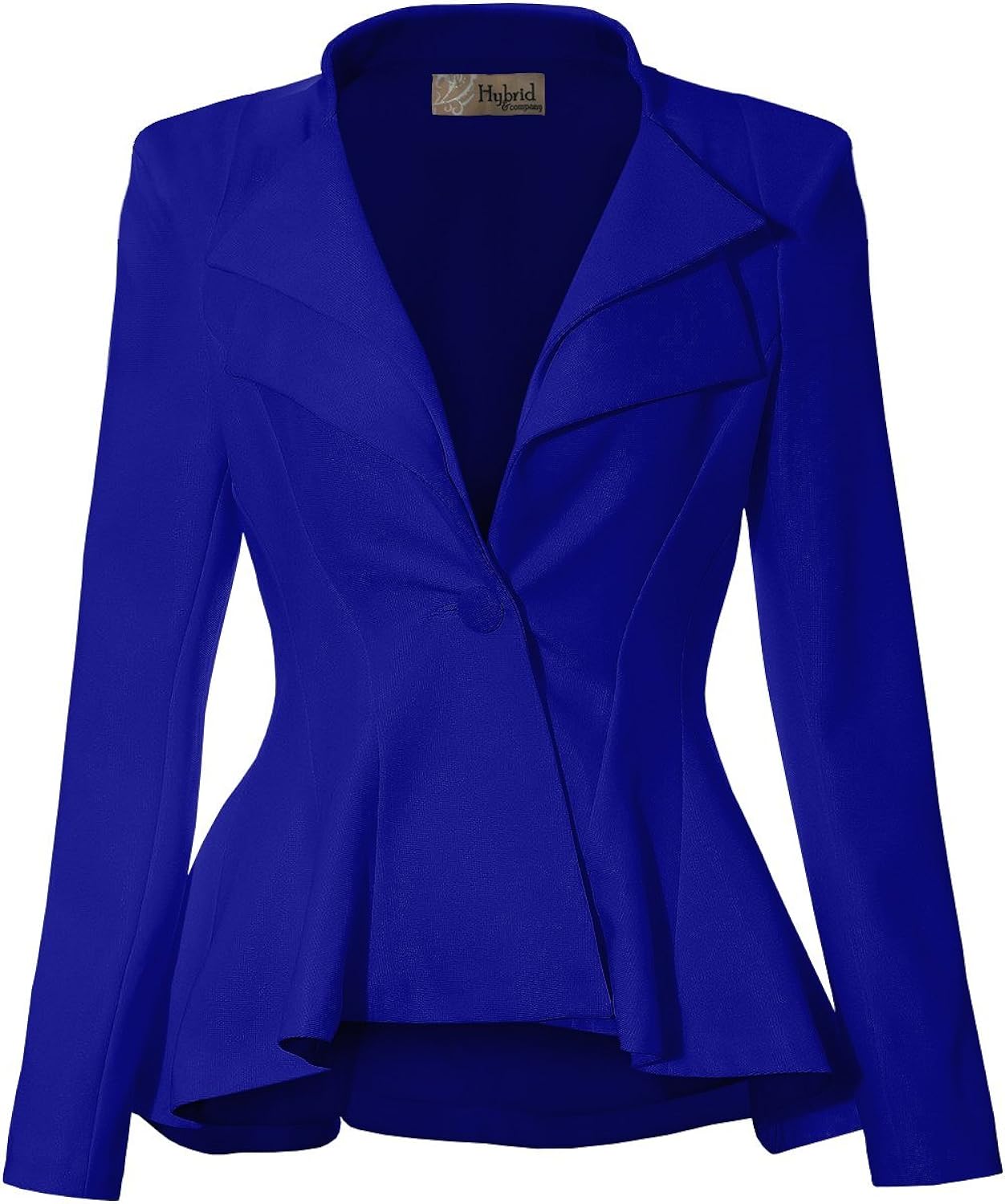 Hybrid & Company Women's Casual Work Office Dressy Double Notch Lapel Sharp Shoulder Pad Single Button Peplum Comfy Blazer