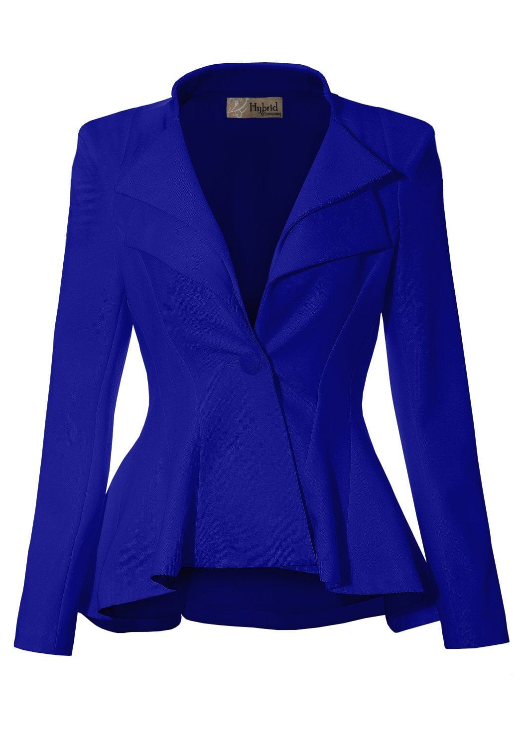 Hybrid & Company Women's Casual Work Office Dressy Double Notch Lapel Sharp Shoulder Pad Single Button Peplum Comfy Blazer