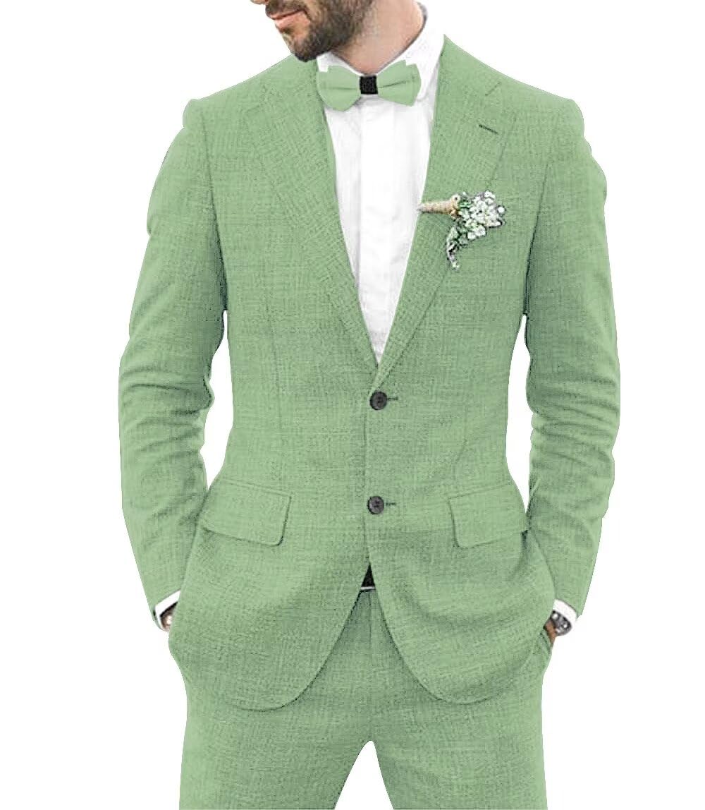 Wangyue Mens Linen Suit 2 Piece Slim Fit Linen Suit for Men Summer Wedding Suit Groom Prom Tuxedo Suit