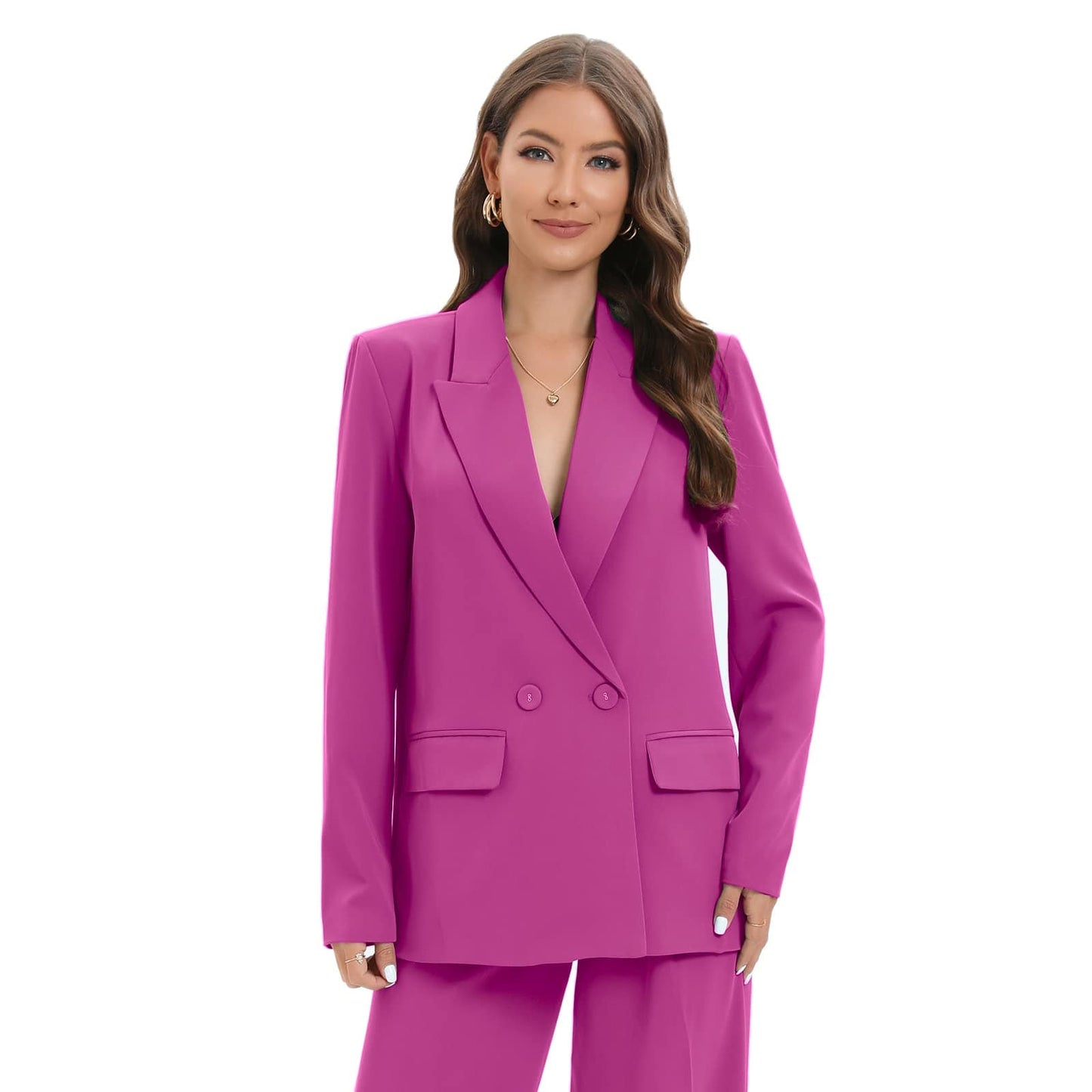 Chaqueta de traje de gran tamaño con doble botonadura para mujer, chaqueta de manga larga, informal, estilo novio, chaqueta de trabajo para oficina con bolsillos