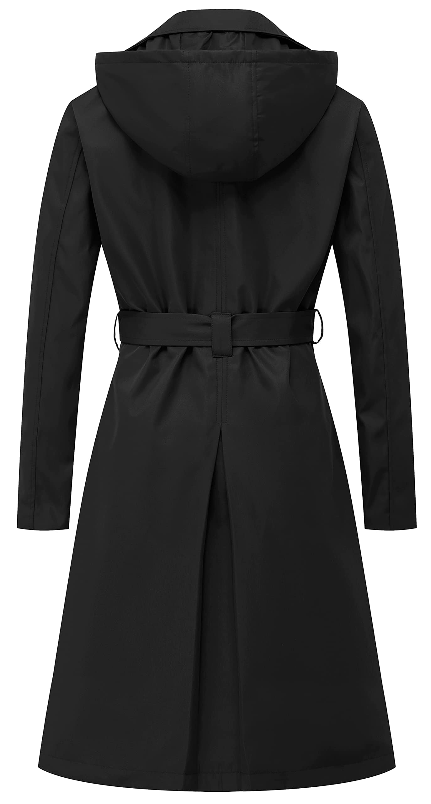 CREATMO US Women's Long Trench Coat Double-Breasted Classic Lapel Overcoat Belted Slim Outerwear Coat with Detachable Hood