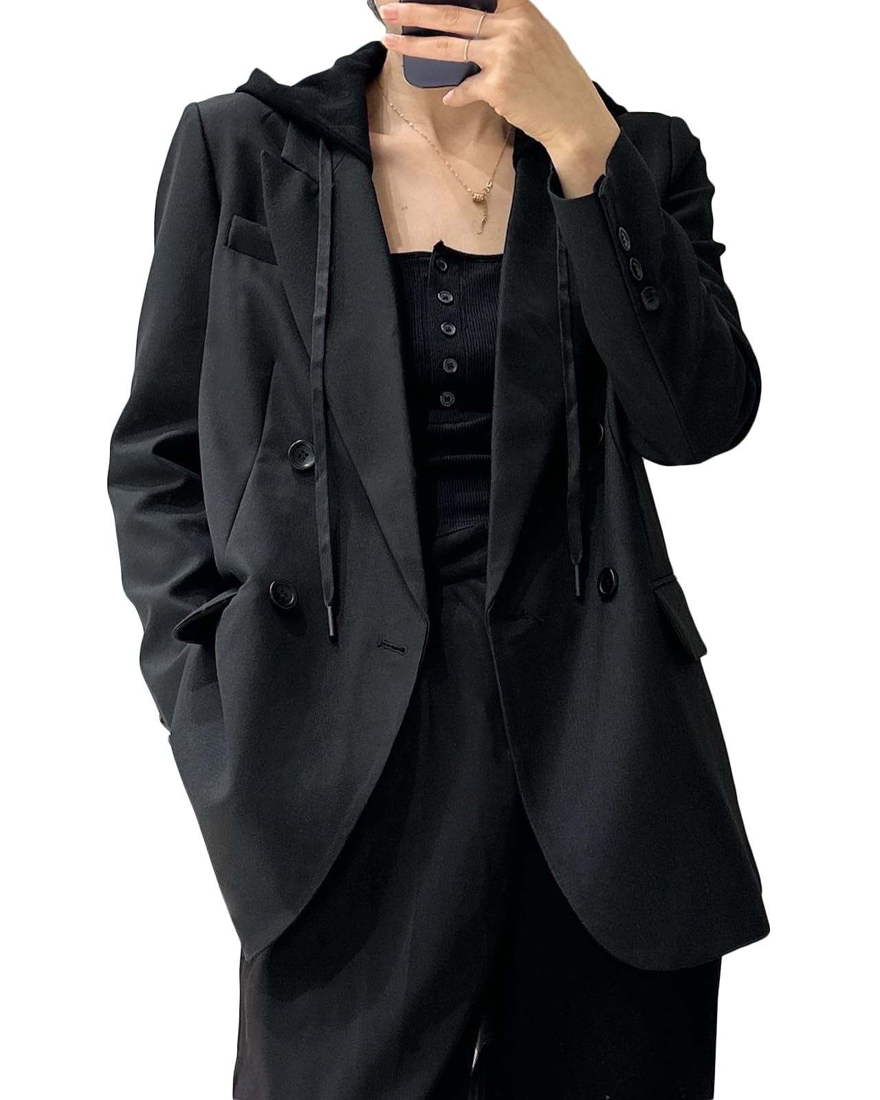 Mina Self Oversize Blazer Jacket for Women Hooded 2024 New Four Seasons Plus Size Casual Open Front Work Office Suit (XS-XXL)