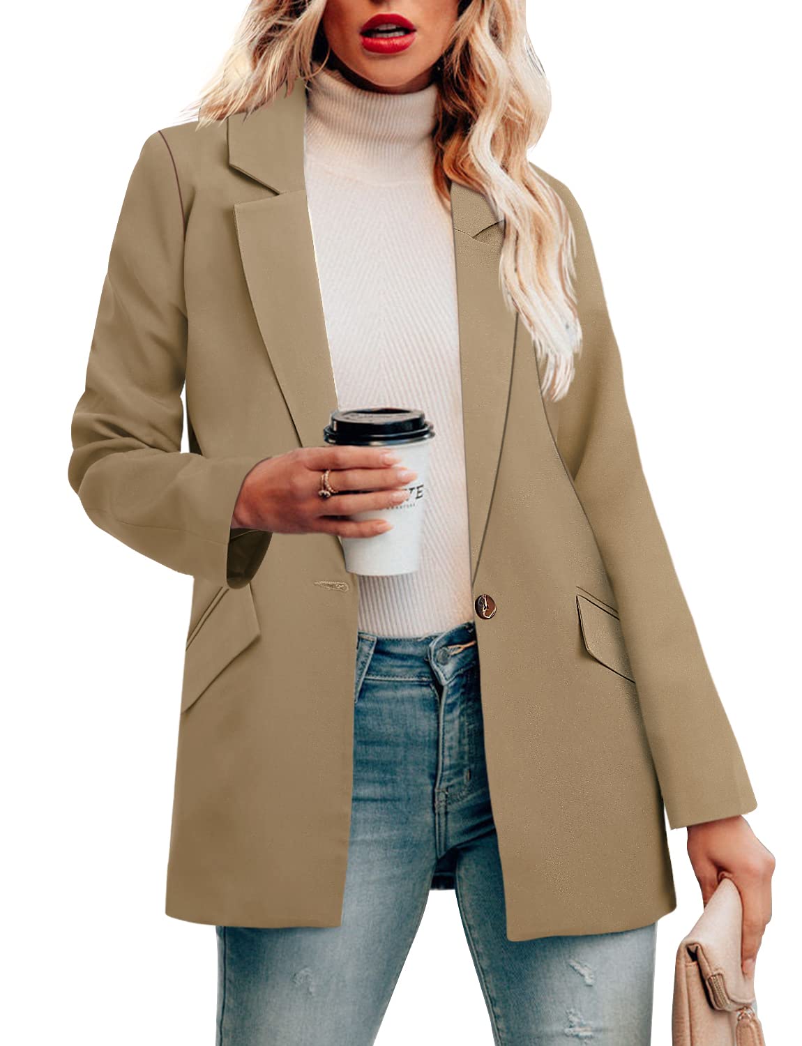 CRAZY GRID Womens Casual Blazer Jacket Long Sleeve Open Front Work Office Blazer Lapel Button Jacket