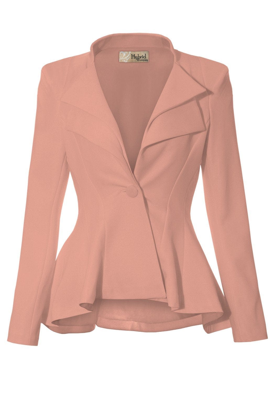 Hybrid & Company Women's Casual Work Office Dressy Double Notch Lapel Sharp Shoulder Pad Single Button Peplum Comfy Blazer