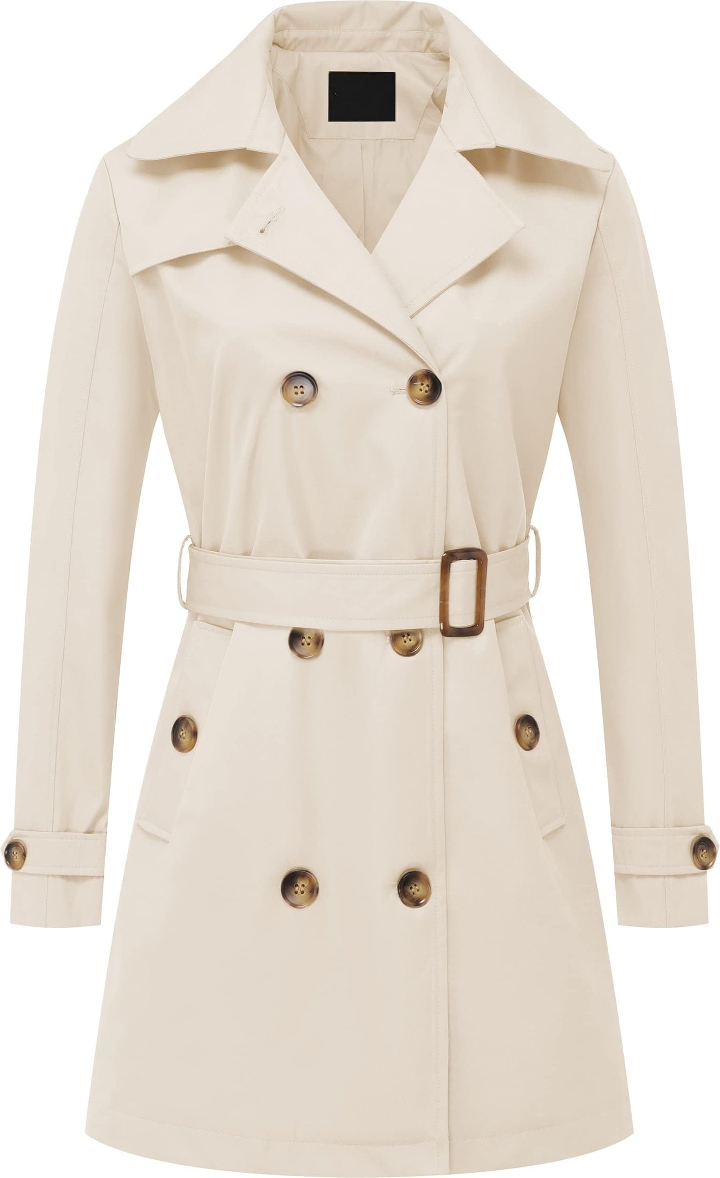 Chrisuno Trench-coat mi-long à double boutonnage pour femme avec ceinture et capuche amovible 